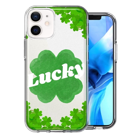 MUNDAZE for Apple iPhone 12 Mini Lucky St Patrick's Day Shamrock Green Clovers Double Layer Phone Case Cover