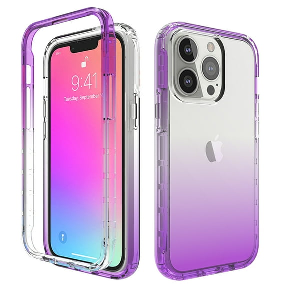 ELEHOLD for iPhone 15 Plus Clear Case,Gradient Clear Shockproof Flexible Bumper Transparent Non-Yellowing Slim Lightweight 2 in 1 Protective Case for Apple iPhone 15 Plus,Purple