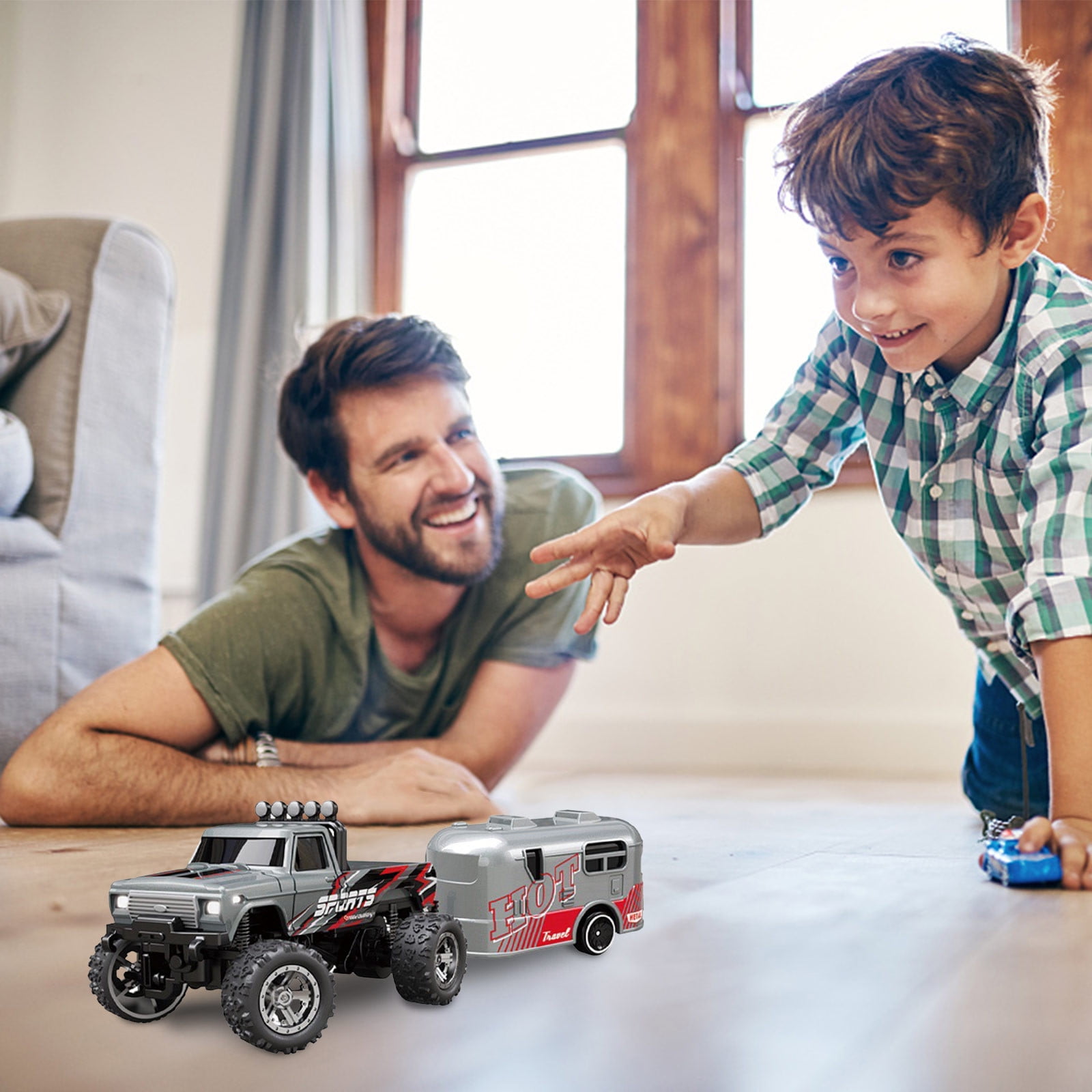 Mini Monster Truck, Mini Monster Truck 1:64 Scale Alloy, 2.4 Ghz Rc Semi Truck with Trailer, Monster Truck Remote Control Car with Lights