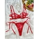 thumbnail image 1 of Conjunto de lencería con bordado de corazones, sujetador de malla sin forro y tanga de tiras, lencería y ropa interior sexy para mujer, 1 of 5