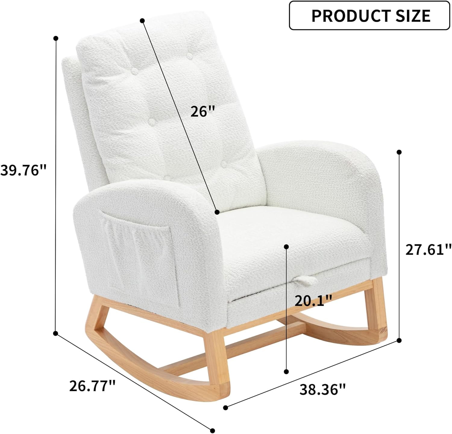 Rocking Chair with Retractable Foot Rest Glider Rocker Accent Chair Padded Seat with High Backrest Armchair Comfy Side Chair for Living Room Bedroom Offices (White)