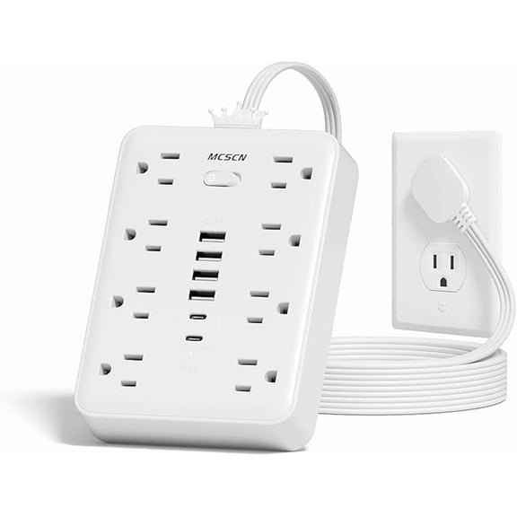Ultra Thin Flat Plug Surge Overload Protector Power Strip Wall Outlet with 8 AC Power Outlets 6 USB (2 USB C) for Home Office Dorm Travel Essentials 15A 1875W UL Released 15FT)
