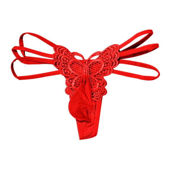 CENTIE Exotic Mens Thong with Lace and Delicate Straps for Play Red One Size