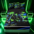 thumbnail image 2 of Erosebridal Neon Green Blue Motorbike Zipper Twin Comforter Sets with Fitted Sheet and 2 Pillowcases for Boys Men, Ink Splash Stripes Zipper Bedding Set, Black Reversible, 4-Piece, 2 of 7