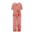 thumbnail image 4 of ICHUANYI Clearance Women's Summer Printed Half Sleeve Round Neck Cropped Top + Casual Pants Suit Set Two Piece Lounge Set(Pink, L) ICHUANYI WER2023080914341, 4 of 5