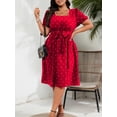 thumbnail image 2 of AURA Women Plus Size Polka Dot Square Neck Midi Dress A Line Elegant Retro L 4XL, 2 of 6