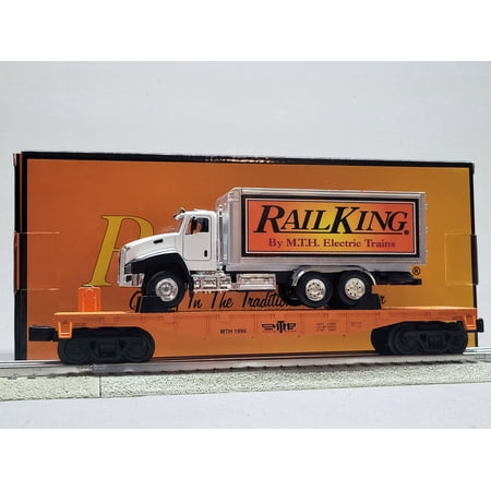 MTH RAILKING M.T.H. ELECTRIC TRAINS FLAT CAR W/ BOX TRUCK O GAUGE 30-76965