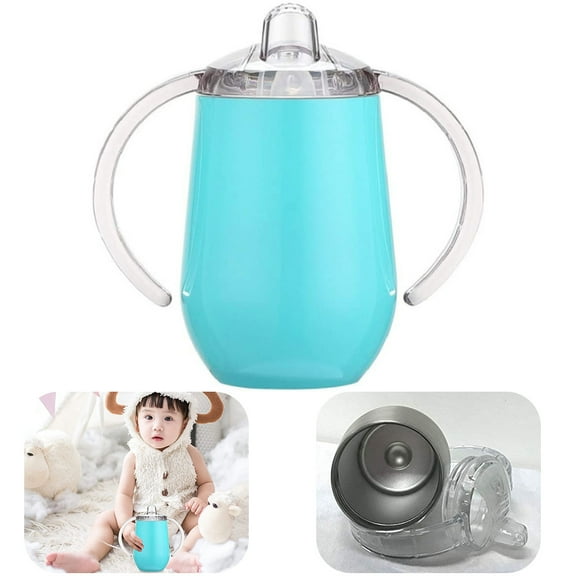 MesaSe Stainless Steel Sippy Cup, 10 Oz Double Wall Vacuum Insulated Sippy Tumble with Handle for Children Baby (Green)
