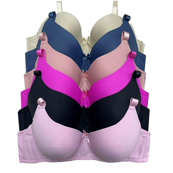 Viola's Secret Women's 6-Pack Plus Size Molded Cup Underwire Bras 36DD (W3904)