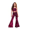 thumbnail image 2 of Kiijoy Girls Pants Glitter Print High Waisted Fit Stretch Flared Pants, Sizes 7-8, 2 of 7
