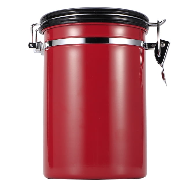 Olla de almacenamiento de té en grano de café a prueba de humedad con tanque sellado de acero inoxidable con válvula de evacuación de aire (rojo 1,8 l (aproximadamente 750 g))