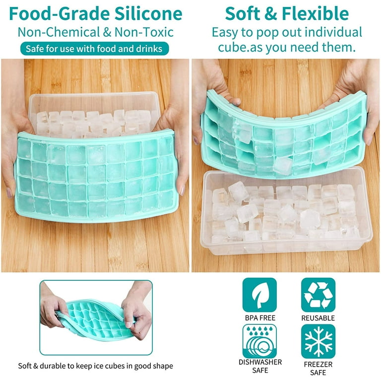 2 PC Ice Cube Tray Easy Push Out Flexible Silicone Bottom Ice