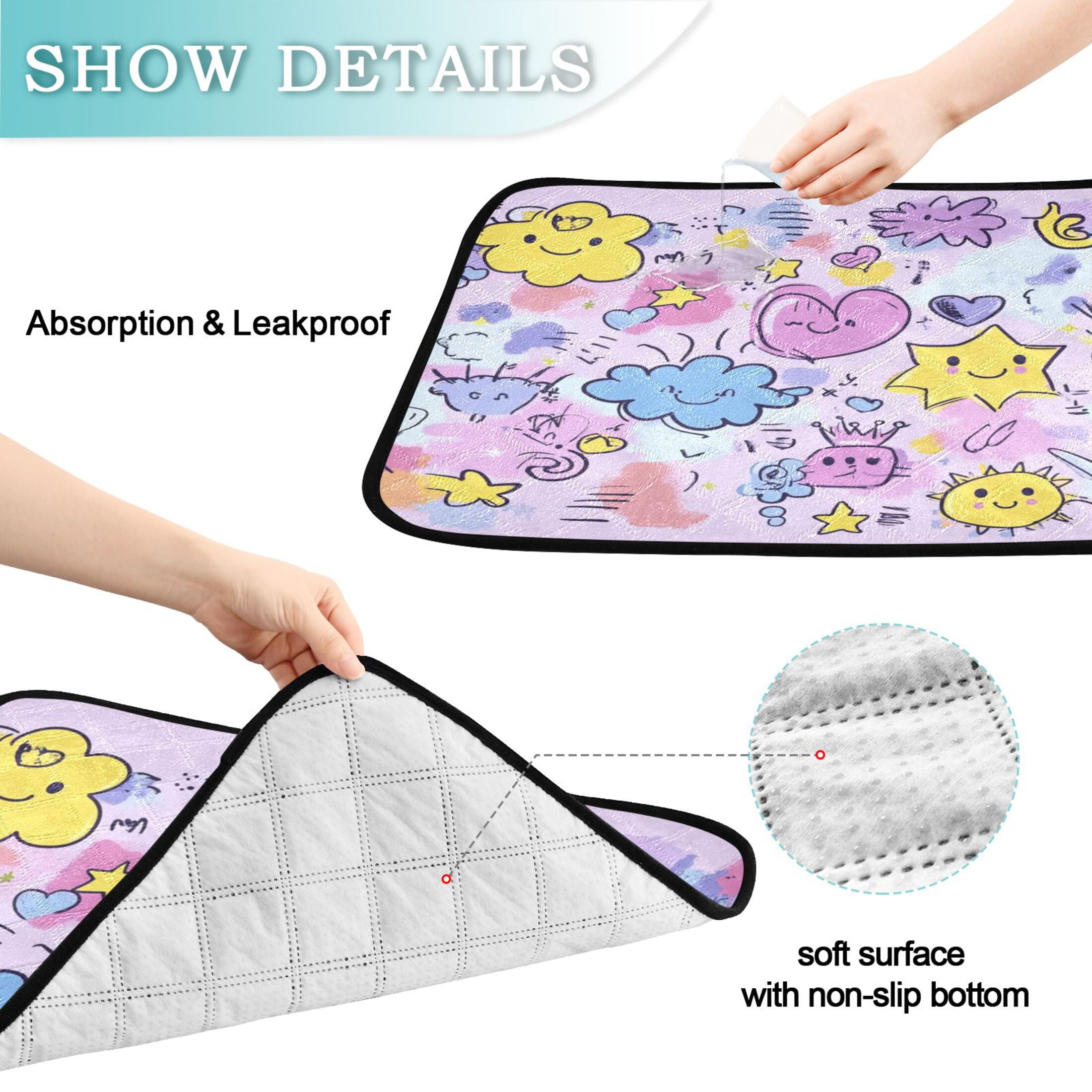 Qxltty Graffiti Elements Pattern Cat litter Pads Pet Set of 2 Diaper Mats Center Anti-leakage Layer Absorbent Soft and Comfortable