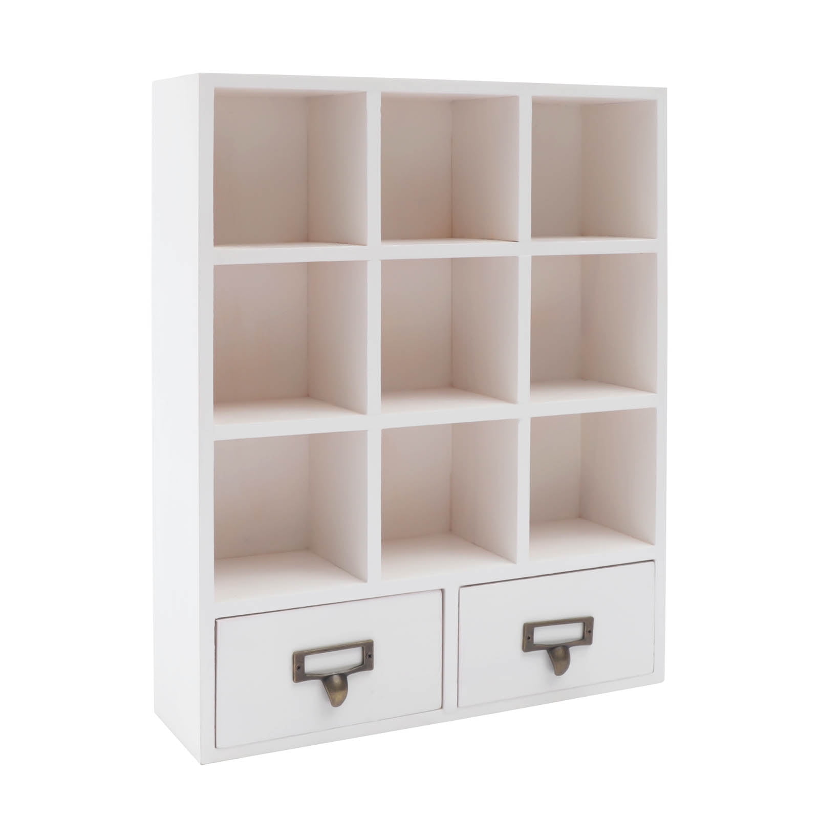 Miumaeov Pine Storage Organizer Wooden Bookcase 9 Cube 2 Drawers Cubby