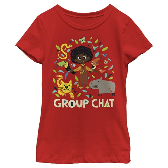 Girl's Encanto Group Chat Antonio's Animals Graphic Tee Red Large