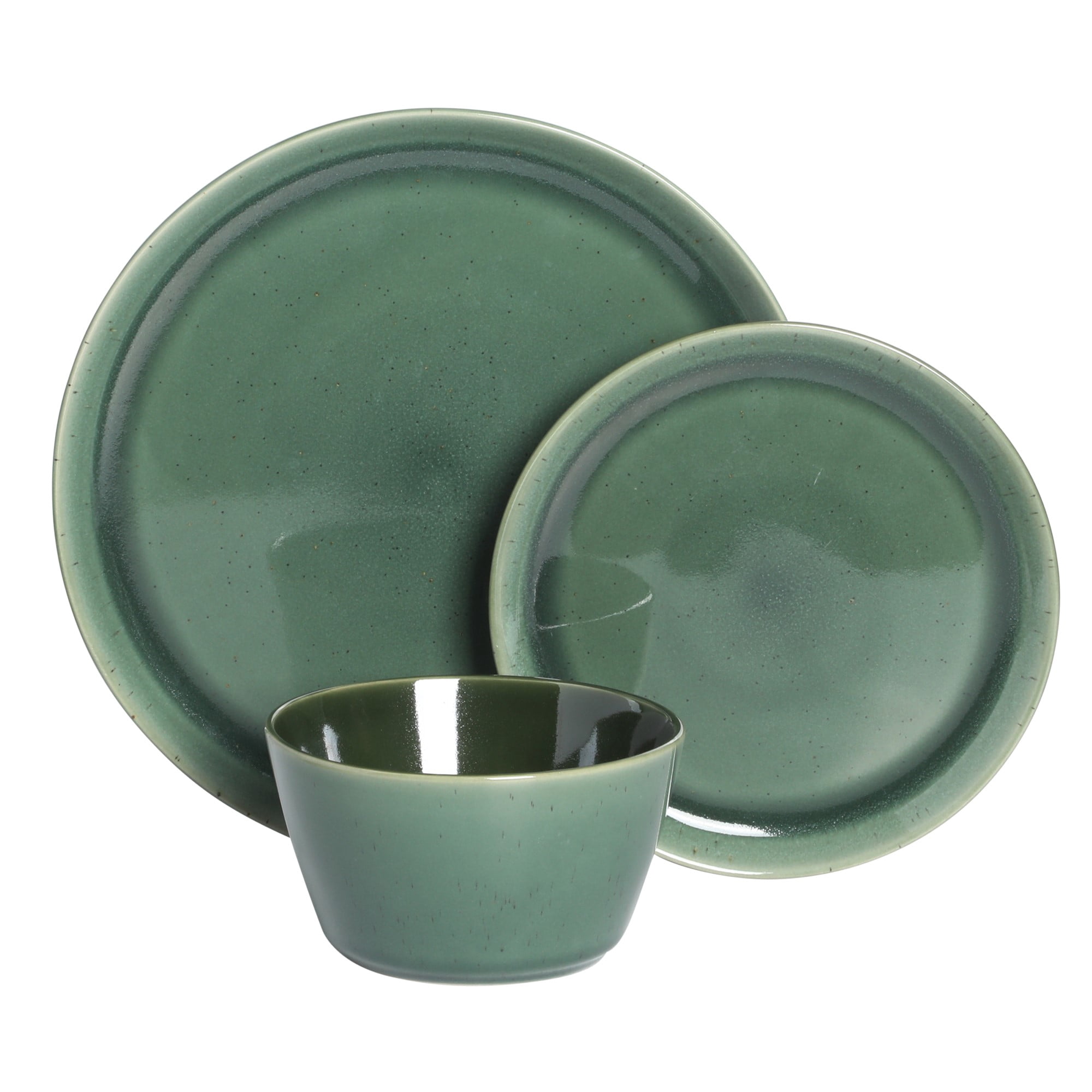 Gibson Elite 12 Piece (Service for 4) Fern Canyon Reactive Glaze Modern Coupe Dishes Stoneware Dinnerware Set - Glossy Green