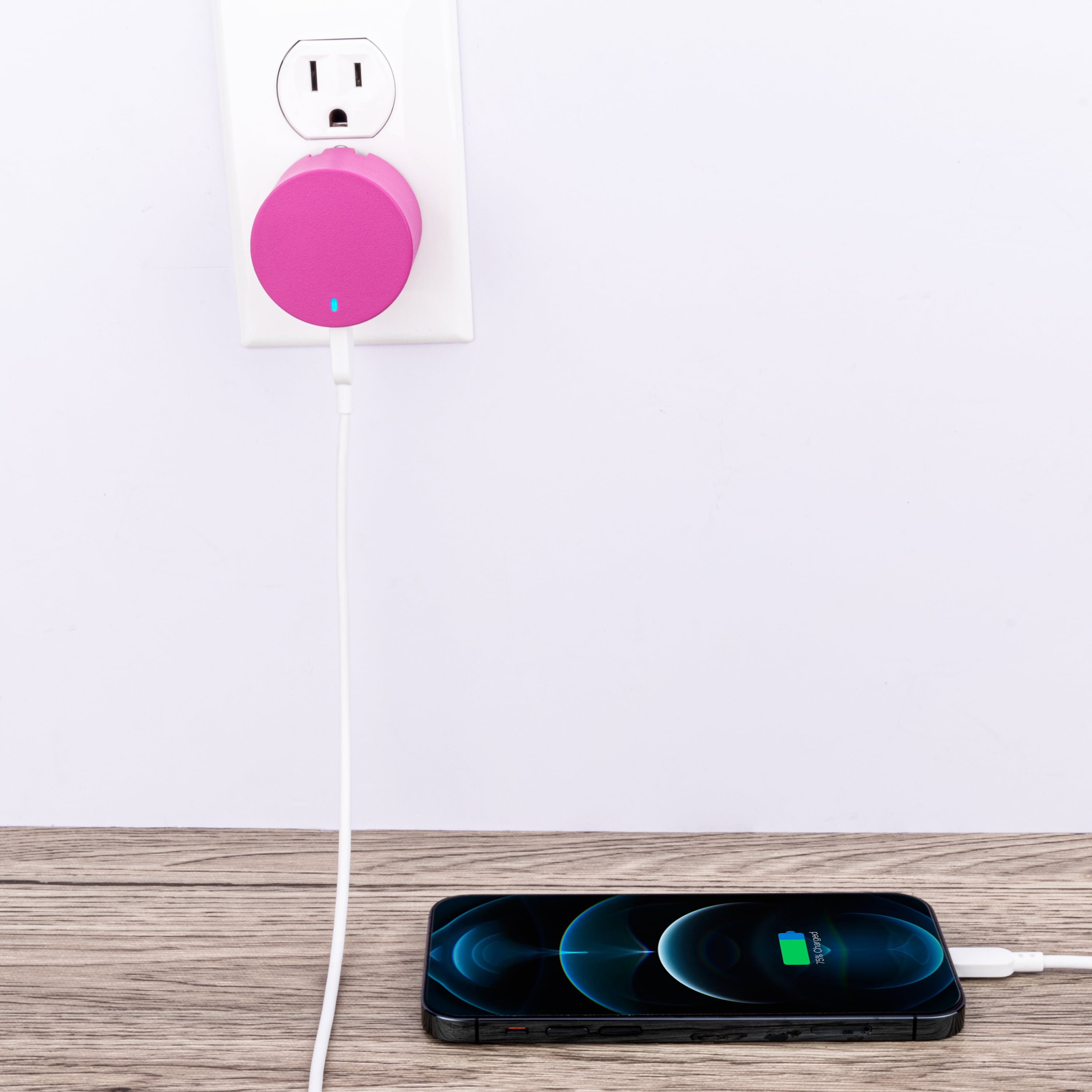 onn. 20W USB-C Wall Charger with Power Delivery, Pink, for iPhone models (13/12/11/SE/XS/XR/8 series), Samsung, Sony, and LG smartphone models, foldable plug for on the go.
