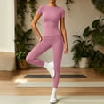 thumbnail image 4 of Ynynloco 2 Piece Sets for Women Summer Casual Jogger Workout Outfits Fitted Crew Neck T-shirt High Waist Tummy Control Yoga Legging Sets, 4 of 7
