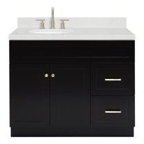 Ariel Hamlet 42 In. Left Offset Oval Sink Bathroom Vanity With Carrara White Quartz Countertop 1.5 Edge In Black