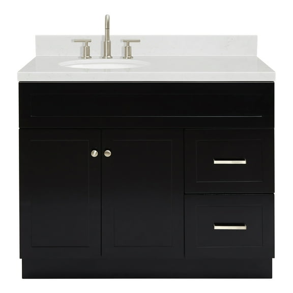 Ariel Hamlet 42 In. Left Offset Oval Sink Bathroom Vanity With Carrara White Quartz Countertop 1.5 Edge In Black
