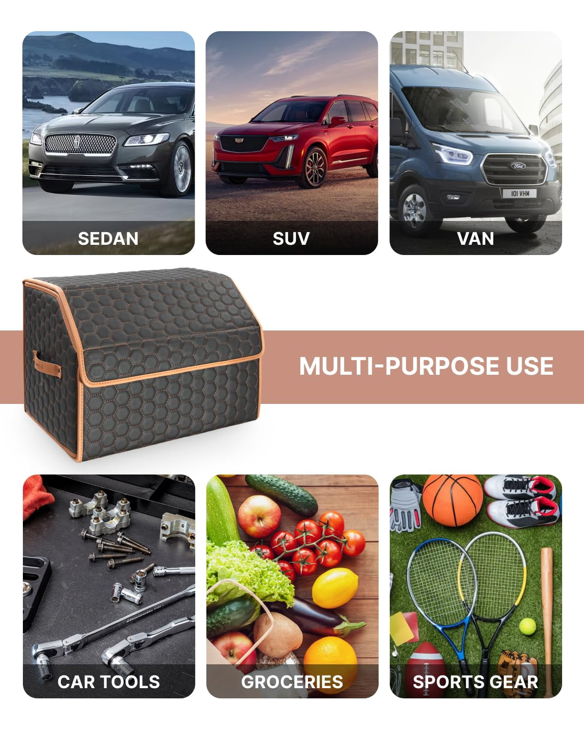 Owleys Premium Foldable Trunk Organizer for SUV | Car Trunk Storage Organizer | Car Trunk Organizer for SUV | Car Box Organizer Trunk | SUV Cargo Organizer | SUV Organizer 17 in Hexy