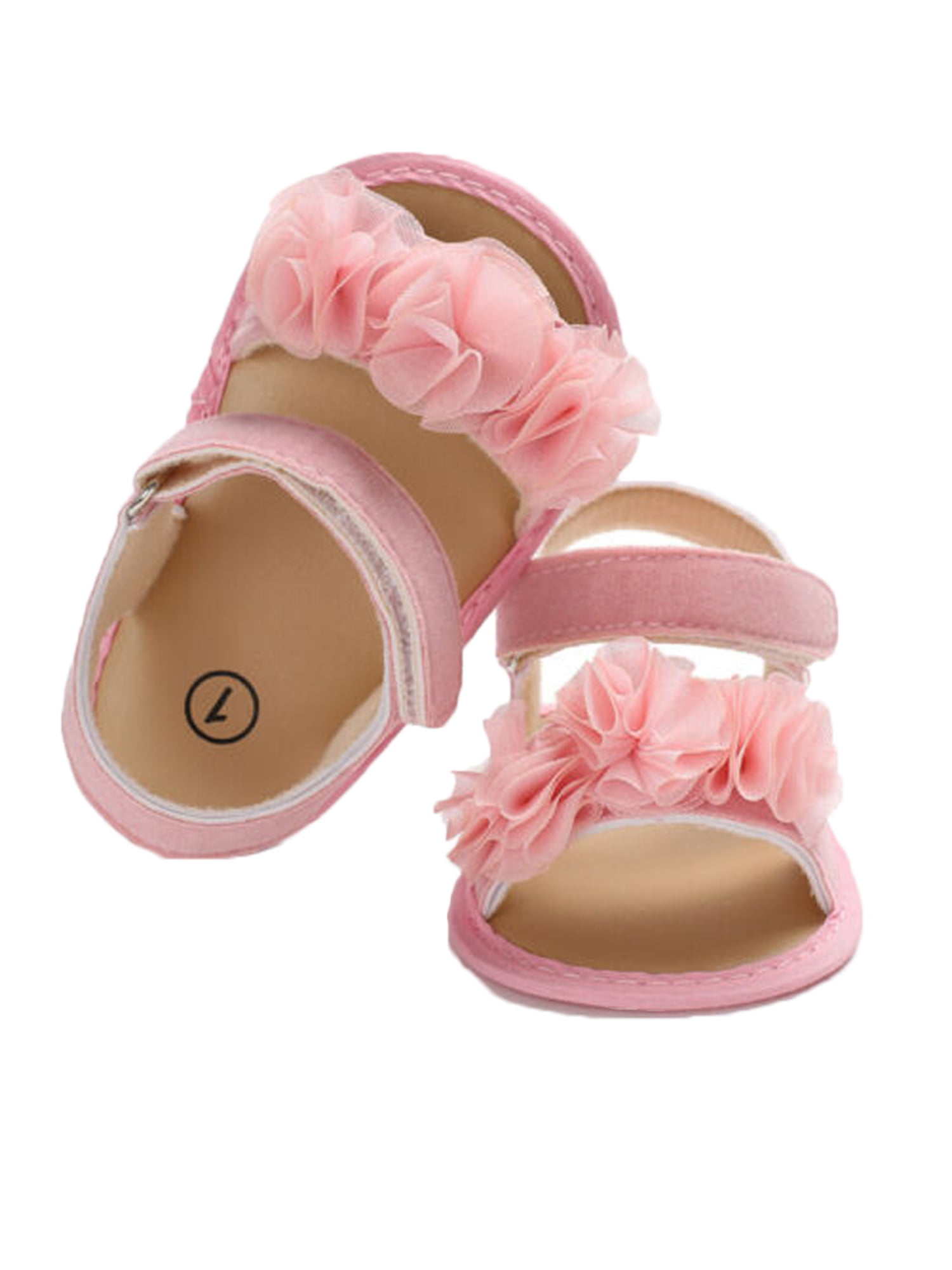 Baby Girl Crib Shoes,Flower Soft Sole Newborn Anti-slip Toddler Sandals Shoes 0~6 Month, Pink 