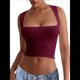 thumbnail image 2 of Tops Cortos Sin Mangas con Cuello Cuadrado para Mujer 2025, Bonitos Tops de Tirantes Y2K de Doble Capa, Sin Costuras y Ajustados Rojo Vino XL, 2 of 8