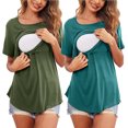 thumbnail image 2 of AJTQTH Women Nursing Tees Solid Color Ruffled Tops Crewneck Short-Sleeved Tunic Tshirts Pack of 2 Summer Casual Maternity Blouses Blue XXL, 2 of 9