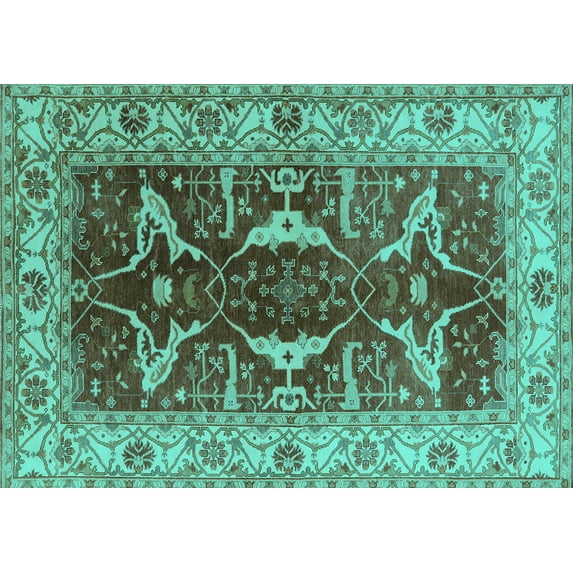 Ahgly Company Indoor Rectangle Oriental Turquoise Blue Traditional Area Rugs, 5' x 7'