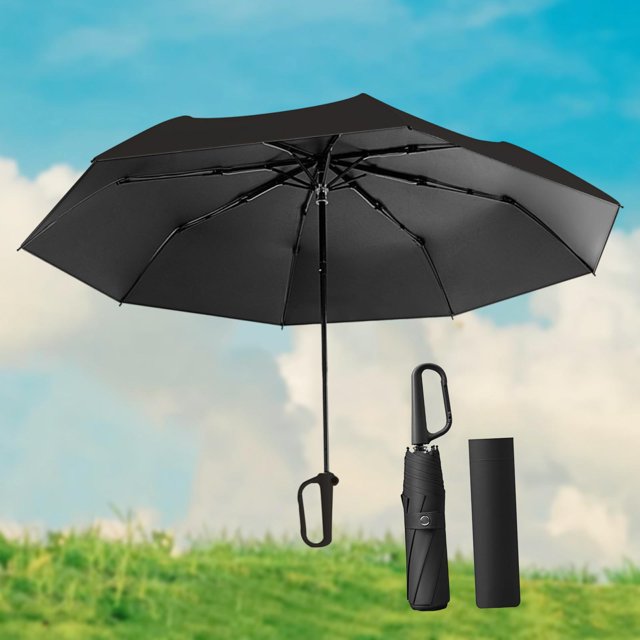 plegable de hojas, portátil, resistente al viento, con protección solar y hebilla de anillas para actividades al aire libre, viajes a la negro