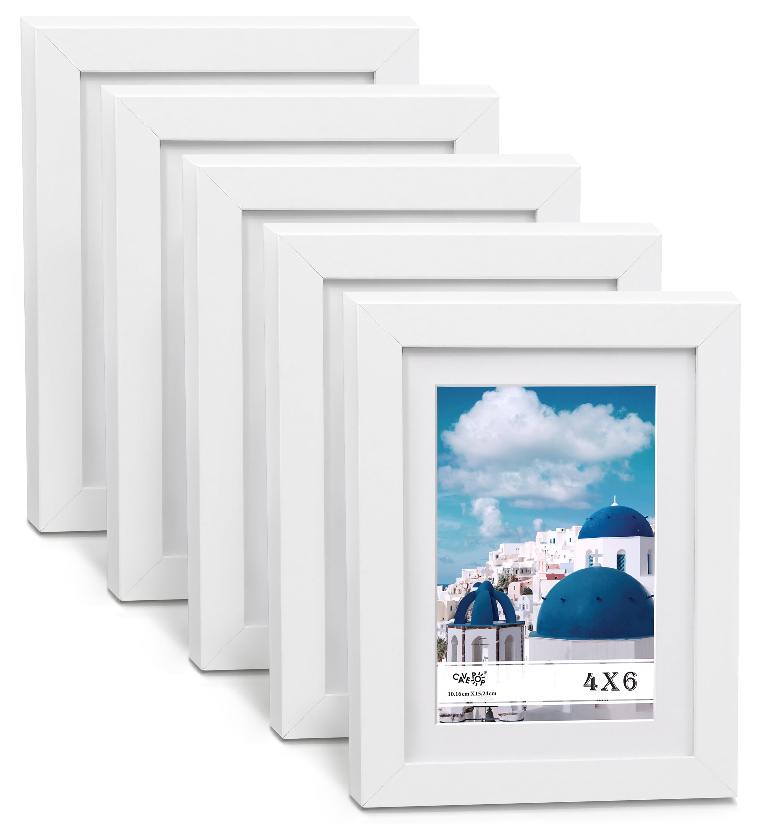 Cavepop 5x7 White Frames with Cut Ivory White Mat for 4x6 Photo Set