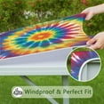 thumbnail image 6 of Colorful Rainbow Tie Dye Spiral Pattern Square Fitted Tablecloth with Elastic Edge,Square Table Cover,Washable Elastic Table Cover for Home Kitchen Party Decor 34"x34", 6 of 6
