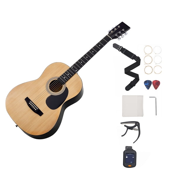 KFFKFF Dreadnought Acoustic Guitar, 39 in, 6-String Natural Solid Spruce Top Guitar, Portable Bundle with Gig Bag