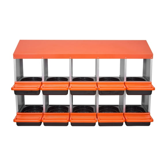 KFFKFF 2-Tier Poultry Nesting Boxes, 10 Compartments, Durable Metal Egg Laying Design with Protective Collection Lids, Roll-Out Feature, Simple Assembly, Suitable for Hens, Ducks, Chickens