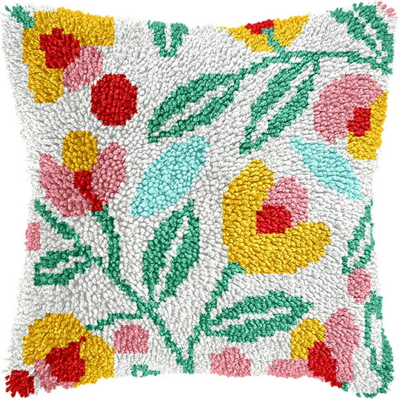 Latch Hook Pillow Kits For Adults Kids Beginners Flowers 17X17 In Diy Pre-Printed Latch Hook Rug Carpet Cushion Kits Cross-Stitch Embroidery Cushion Embroidered Pillow For Home Sofa Decorati