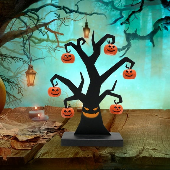 HKUKY Metal Black Spooky Evil Tree Halloween Village Accessories, 6.3 Tall Artificial Ghost Tree Home Tabletop Holiday Decorations