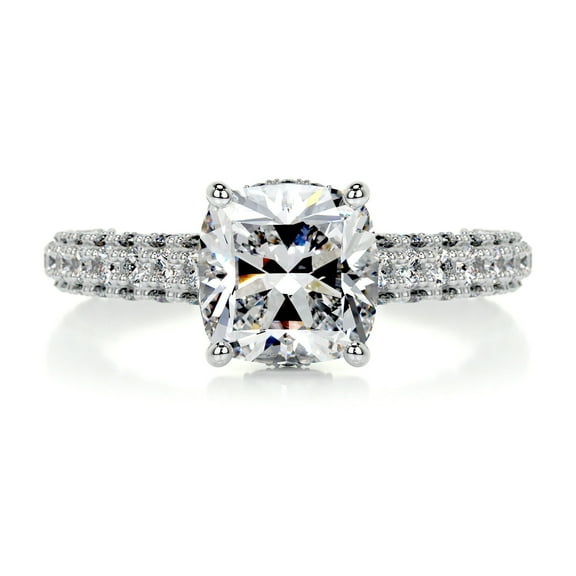 First Jewel Cushion Cut Excellent 1.4 Ct Diamond Ring for Women's - Silver 14K White Gold Over Ring - Anniversary Ring - Solitaire With Accent Diamond Ring for Women's - Eternity Band Diamond Ring