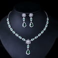 thumbnail image 2 of Green CZ Flower Water Drop Bridal Wedding Necklace Earrings Costume Jewelry Set, 2 of 6