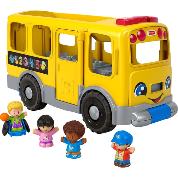Fisher-Price Little People Big Yellow School Bus Pull-Along Toddler Learning Toy, 4 Figures