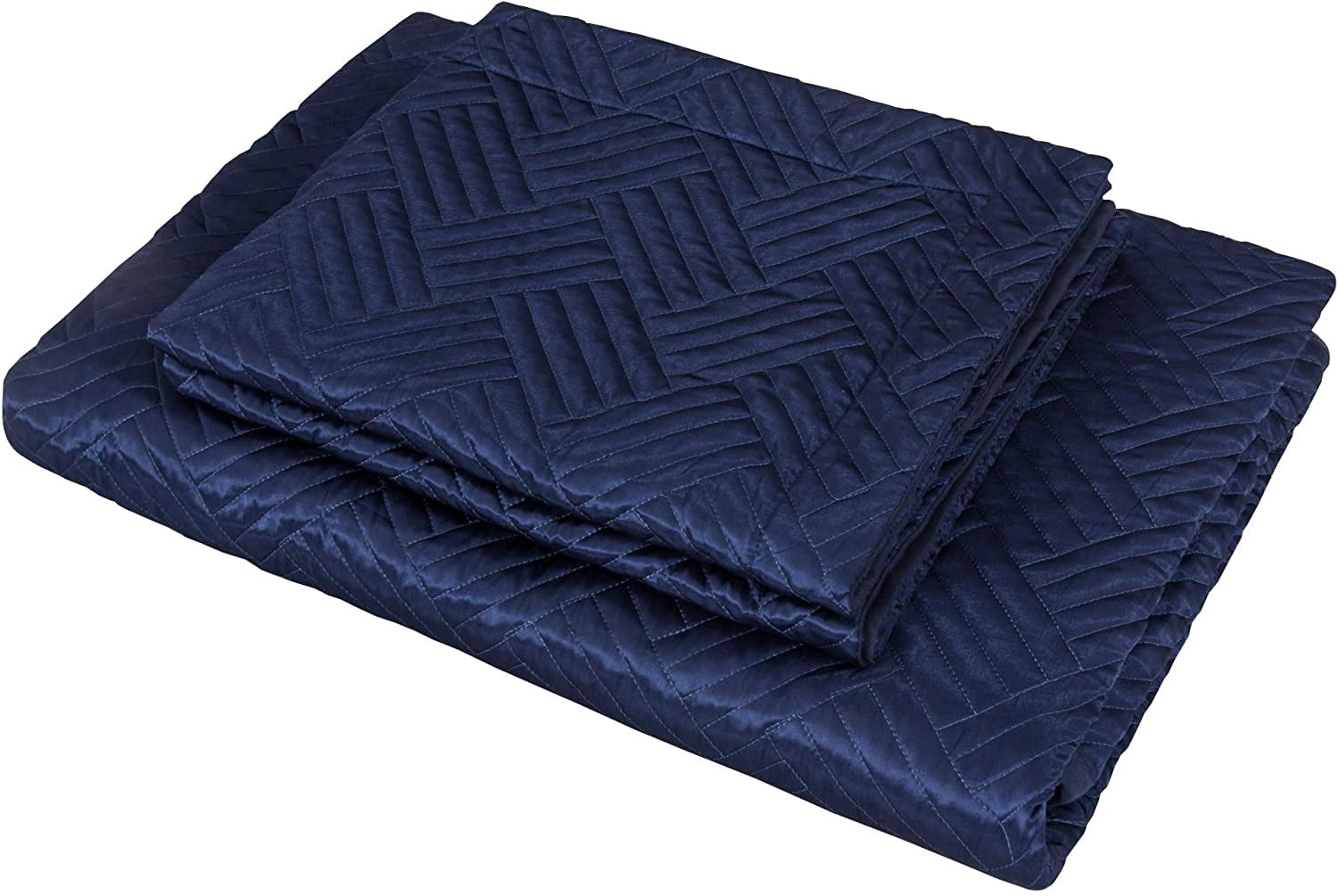Satin Queen Quilt Coverlet Bed Set, 3 Pieces Geometric Pattern Quilted Bedspread, Navy Blue