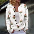 thumbnail image 1 of Plus Size Women's Christmas Santa & Tree Embroidered Cardigan Long Sleeve Round Neck Button Down Knit Sweater For Holiday Season, 1 of 6