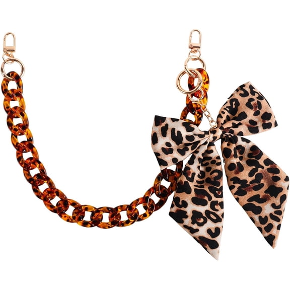 Leopard Purse Chain Strap, 17.72in/45cm Acrylic Leopard Purse Chain Charm with Bow Keychain Charm Handbag Decor for Women