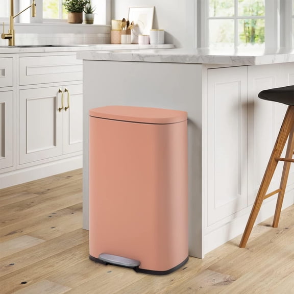 13.2 Gallon(50L) , Fingerprint Proof Stainless Steel Kitchen Garbage Can with Removable Inner Bucket and Hinged Lids, Pedal Rubbish Bin for Home Office