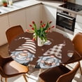 thumbnail image 3 of Coffee Gnomes Fitted Tablecloth with Elastic Edged, Round Table Cloth for Dining Table, Coffee Beans Cups Brown Waterproof Oil Proof Table Cover for Indoor Outdoor 55"-60", 3 of 8