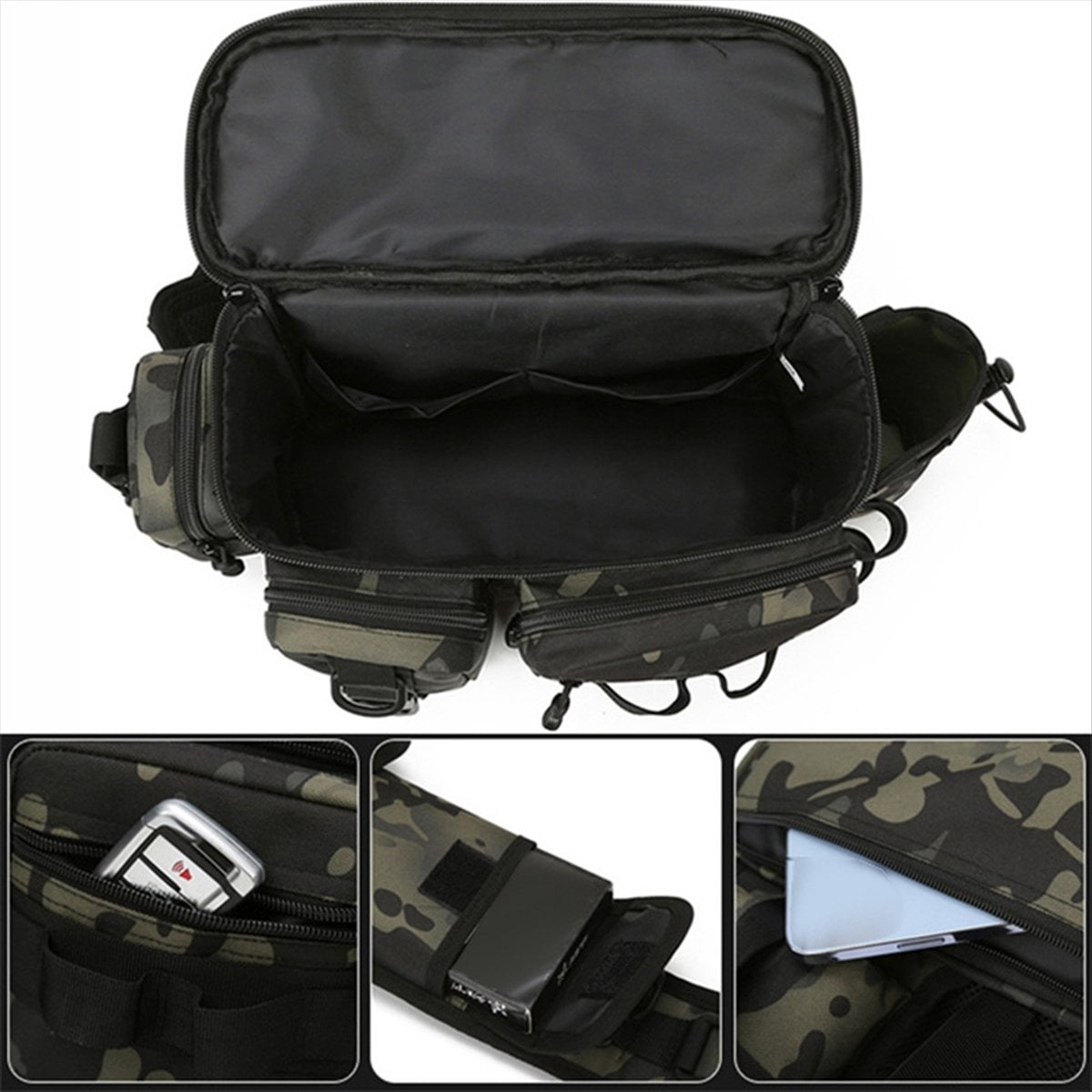 Fishing Tackle Backpack Lure Box Gear Storage Bag Fanny Pack Fly Fishing Backpack with Rod Holder Sling Shoulder Bag-C