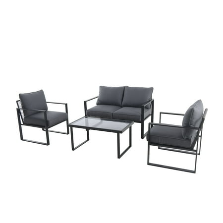 Mainstays Westwood Park Conversation Set, 4 Piece, Gray Cushions
