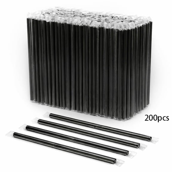 BPPEG 7.75" Wrapped Black Straws – Individually Wrapped Disposable Drinking Straws,Standard Size for Soda,Iced Coffee & Cocktails – Pack of 200