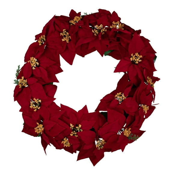 Sympathy Silks Red Poinsettia Grapevine Wreath with Door Hanger