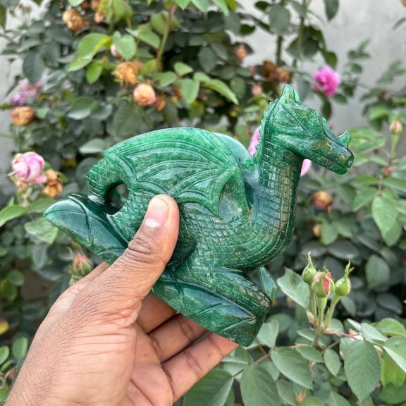 2 Lb Natural Green Jade Gemstone Dragon Sculpture Figurines