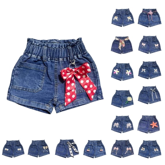 MKOSPLRT 1-8Y Little&Big Girls Denim Summer Shorts Teens Elastic Waist Jeans Shorts Rolled up Pull on Denim Shorts with Pocket